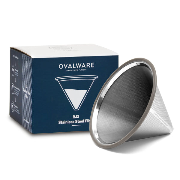 Ovalware Reusable Stainless Steel Filter-Concrete Cowgirl Roast Organic Coffee | White Horse Coffee Roasters | Small Batch, Clean Roasted, Fair Trade Coffee