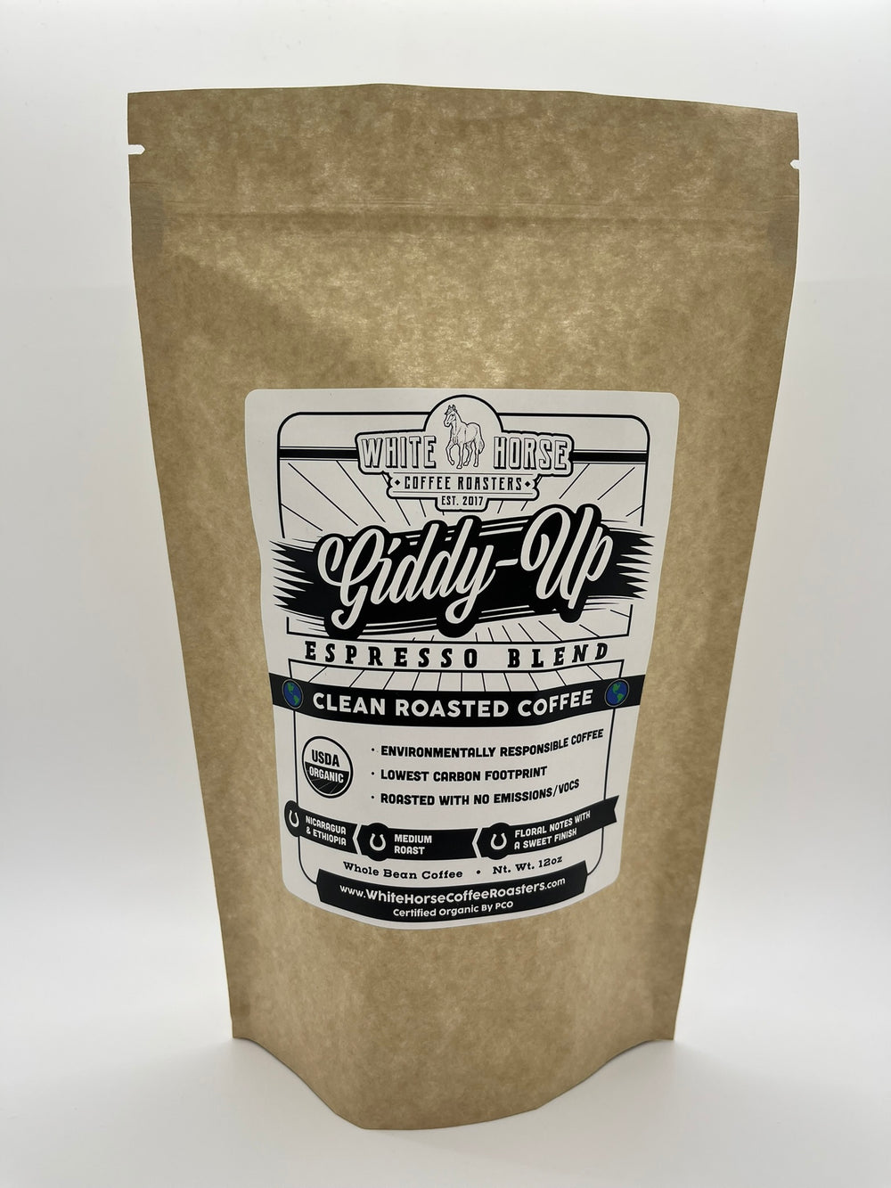 Giddy Up Espresso Blend Wholesale Wholesale - Source your coffee supply wholesale from White Horse Coffee Roasters for consistent quality in every batch.