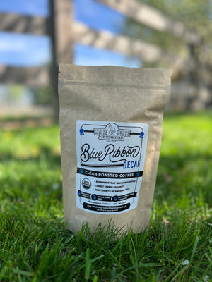 Blue Ribbon Decaf-Concrete Cowgirl Roast Organic Coffee | White Horse Coffee Roasters | Small Batch, Clean Roasted, Fair Trade Coffee