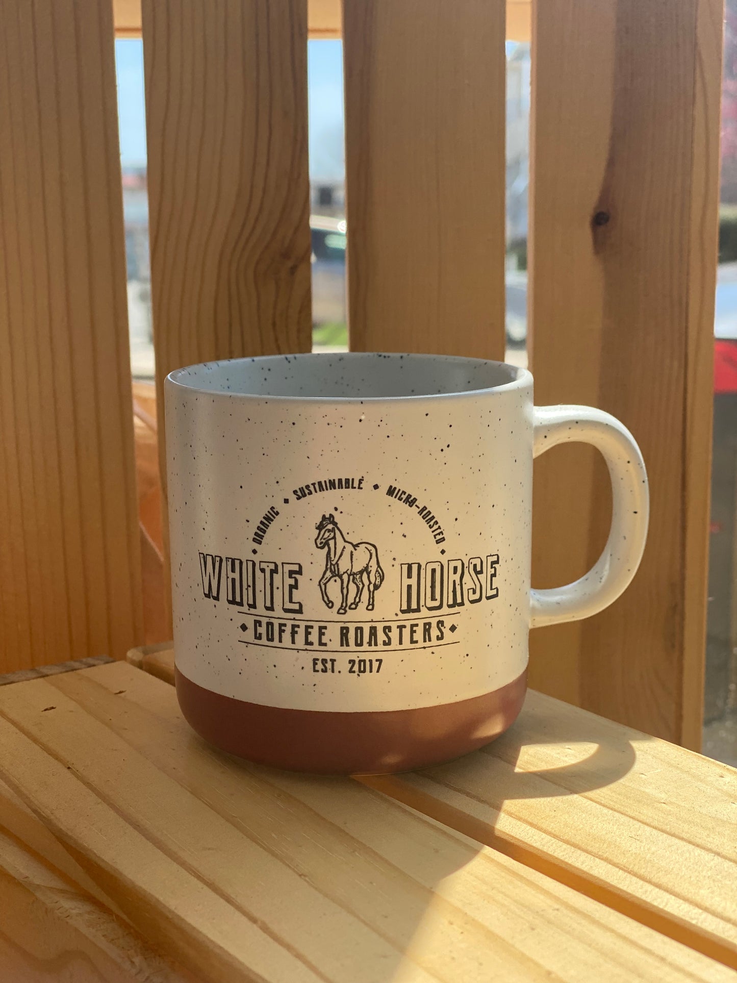 
                  
                    White Horse Terracotta Mug Premium - Sip in style with our coffee shop franchise-branded mugs, perfect for your morning brew, from White Horse Coffee Roasters.
                  
                