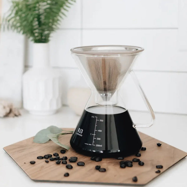 Ovalware Pour Over Coffee Maker with Filter-Concrete Cowgirl Roast Organic Coffee | White Horse Coffee Roasters | Small Batch, Clean Roasted, Fair Trade Coffee